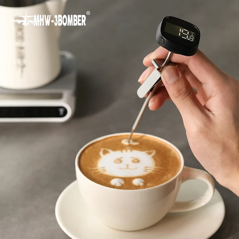MHW-3BOMBER Electronic Digital Thermometer Digital Display Thermometer for Food Preparation Hand Brewed Coffee Milk Latte Art Milk Foam Temperature Needle — view 4