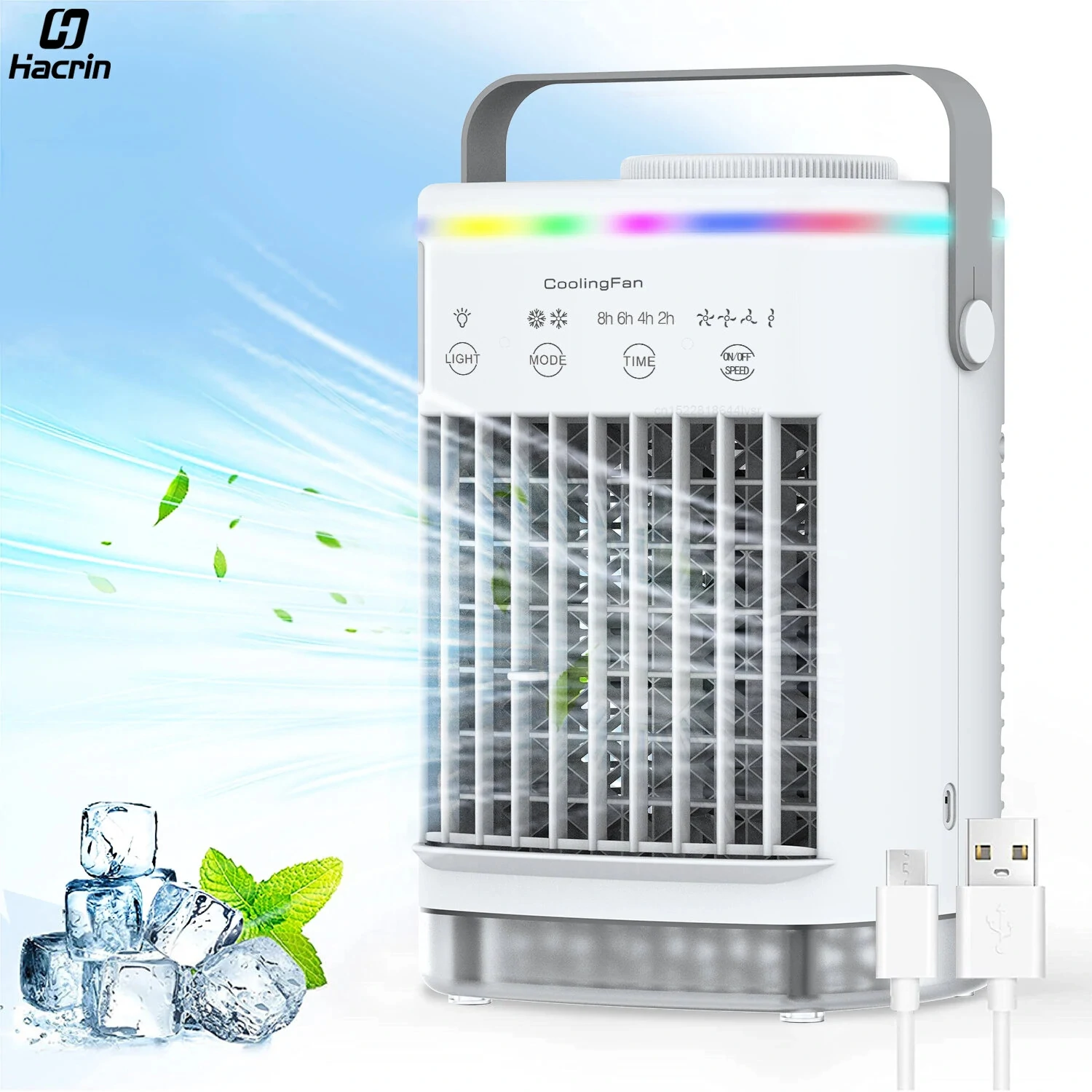 Mini Air Conditioner 700ml High-Capacity USB Cooling Fan with Four-Speed Wind Setting Mood Lighting and Natural Wind Mode Ideal for Bedroom Cooling and Air Humidification — Pricio