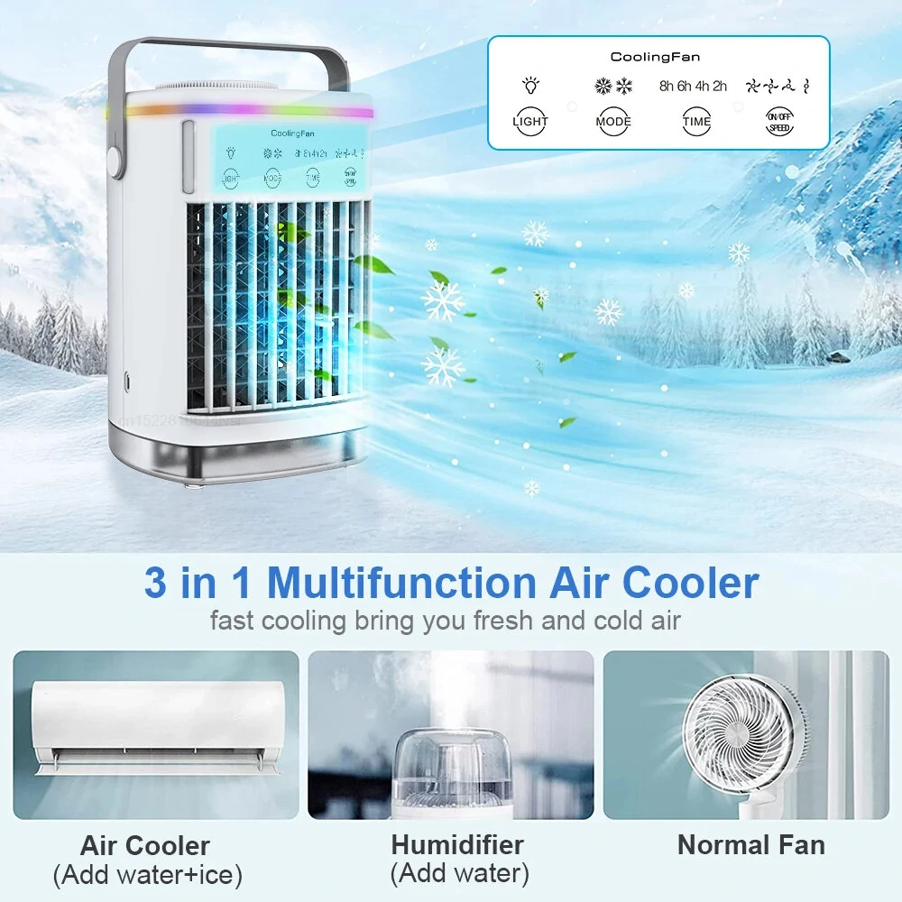 Mini Air Conditioner 700ml High-Capacity USB Cooling Fan with Four-Speed Wind Setting Mood Lighting and Natural Wind Mode Ideal for Bedroom Cooling and Air Humidification — view 3