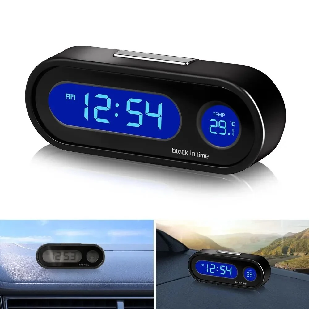 Mini Electronic Car Clock Watch Dashboard Clock Night Light Temperature LCD Backlight Digital Display Time Watch Auto Dashboard Clocks Luminous Thermometer — view 2