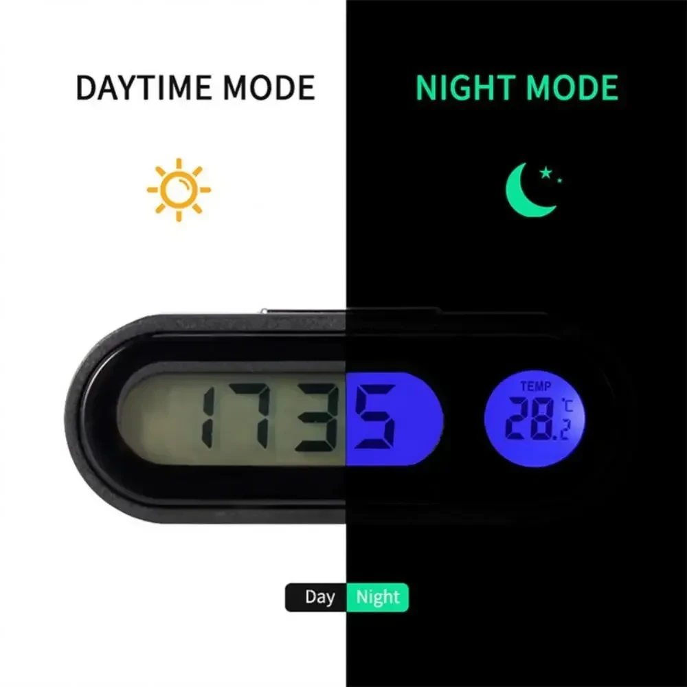Mini Electronic Car Clock Watch Dashboard Clock Night Light Temperature LCD Backlight Digital Display Time Watch Auto Dashboard Clocks Luminous Thermometer — view 4