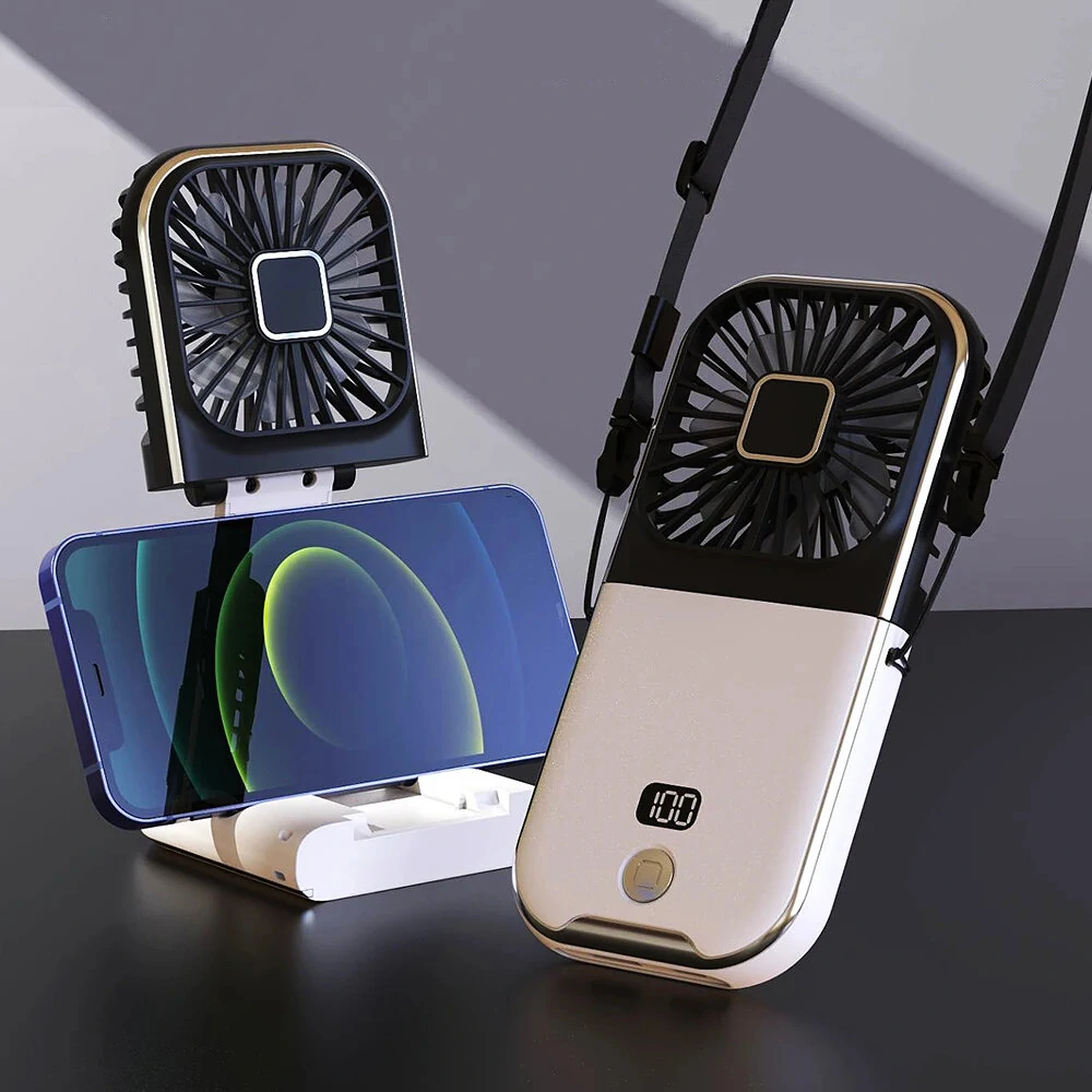 Mini Portable Outdoor Hand Fan Hanging Neck Fan USB Charging 3000mAh Battery Powered 180° Folding Wireless Table Air Cooling Fan — Pricio