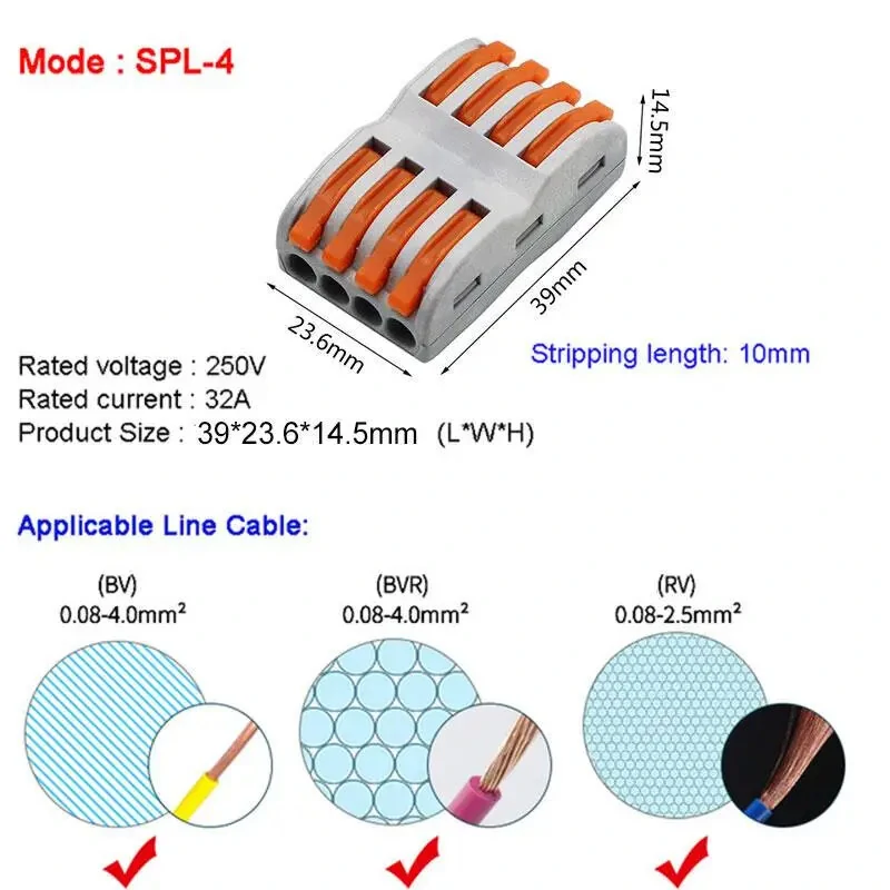 Mini Quick Wire Cable Connectors Universal Compact Conductor Splice Cable Push-in Terminal Block SPL1-4 Efficient Wiring Solution Reusable for Soft and Hard Wires — view 7