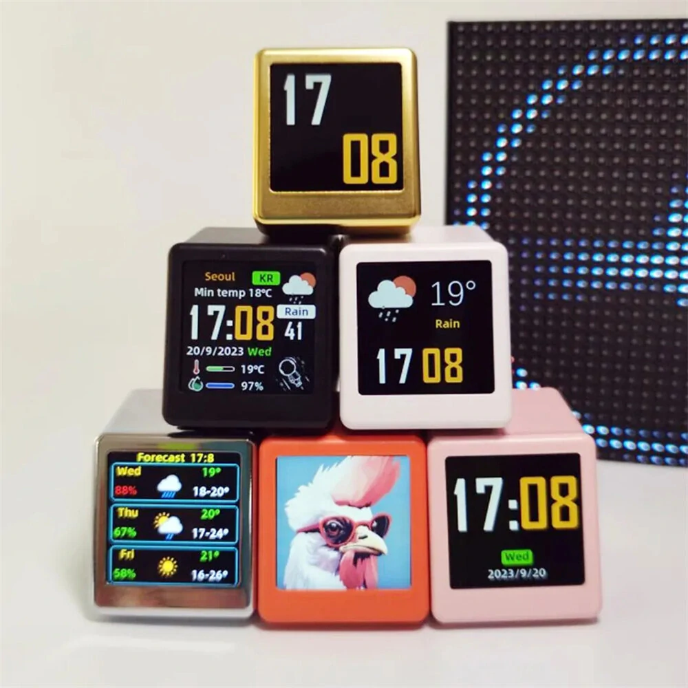 Mini Smart WiFi Weather Forecast Station Clock DIY Cute GIF Animation Display Multiple Theme Selection Convenient Desktop Décor for Gaming Setup Type-C Powered Easy to Use for All City Worldwide — Pricio