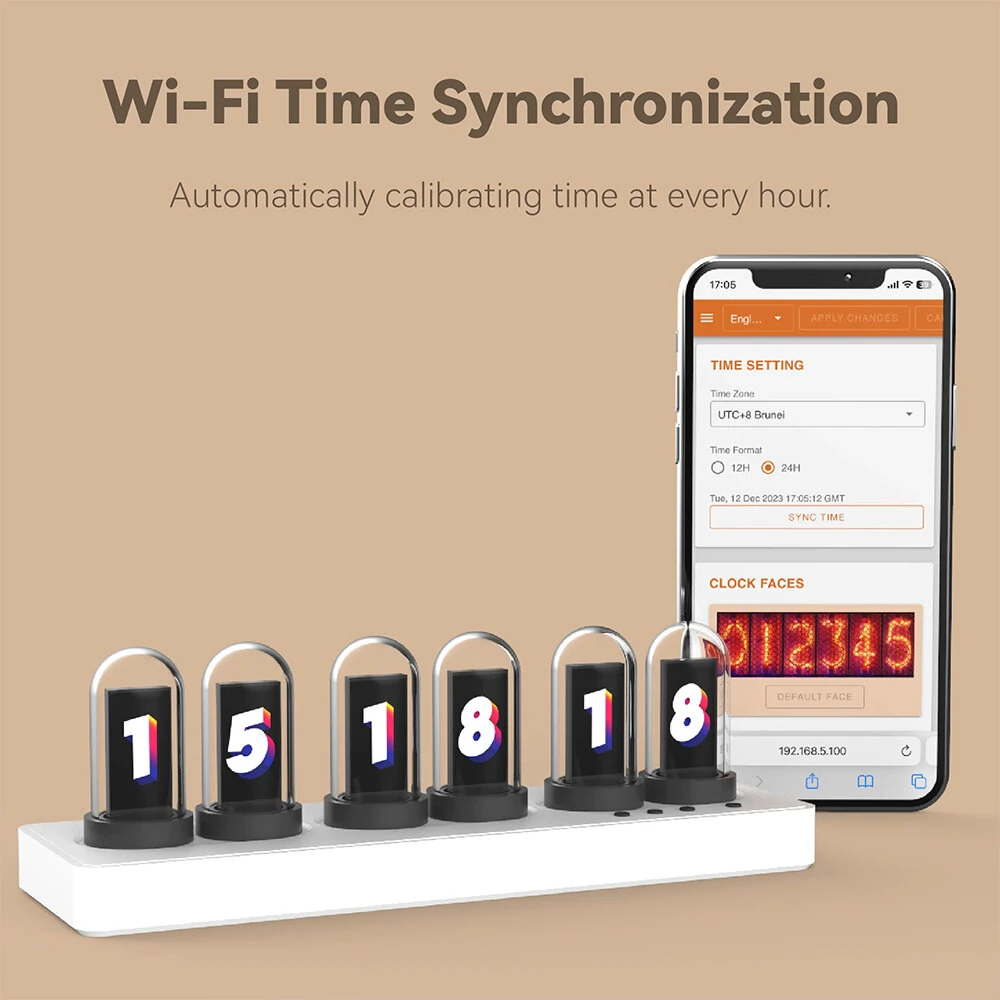 MiniIPS Multi-Function Wireless Control Smart Desktop Alarm Clock 6-Digit Color Screen Digital Clock Wifi Control Quasi-Glow Tube Alarm Clock Wireless Phone Table Decoration — view 5