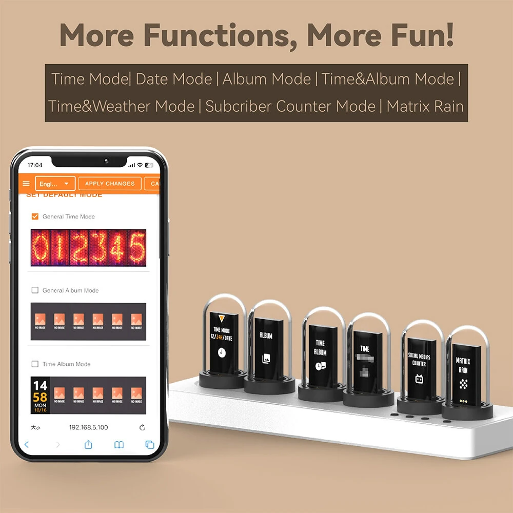 MiniIPS Multi-Function Wireless Control Smart Desktop Alarm Clock 6-Digit Color Screen Digital Clock Wifi Control Quasi-Glow Tube Alarm Clock Wireless Phone Table Decoration — view 6