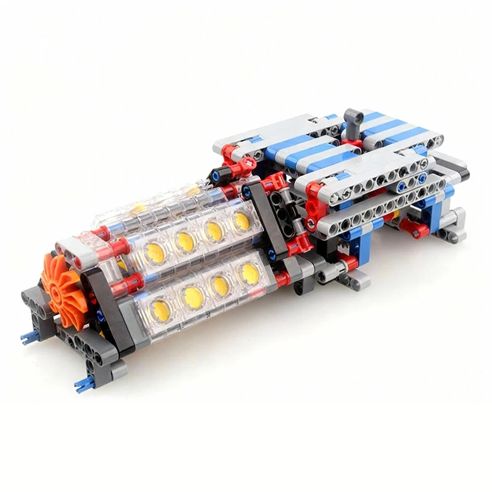 MOC Tech Building Blocks 6-speed Gearbox with Reverse Gear V16 Engine Model DIY Assembly Kit Brick Christmas Gift — MOC