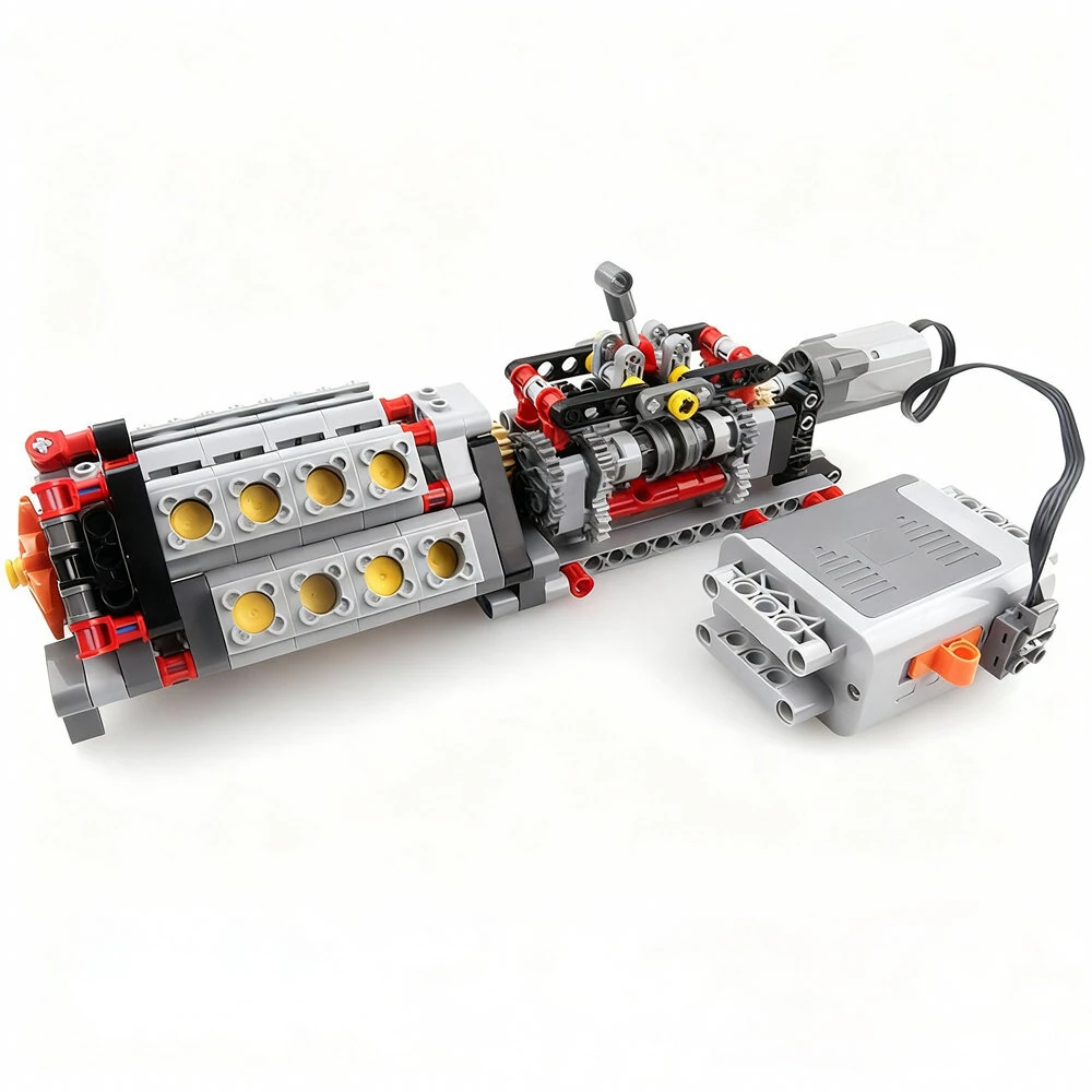 MOC Technical 6 Speed Gearbox V16 Engine Model APP Power Motor M Motor Combo Building Blocks DIY Creative Electric Toy — MOC