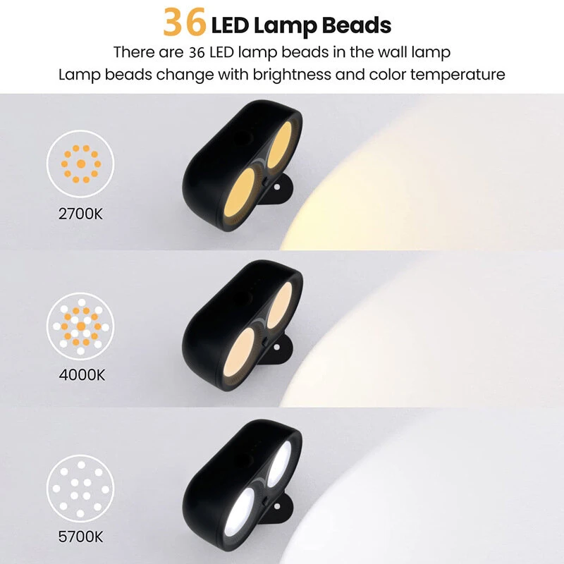 Modern Magnetic Suction LED Wall Sconces Lamp USB Rechargeable 3000mAh Touch Control Wall Lamp Reading Lights for Bedroom Dorm Room Bedside Night Lights — view 8