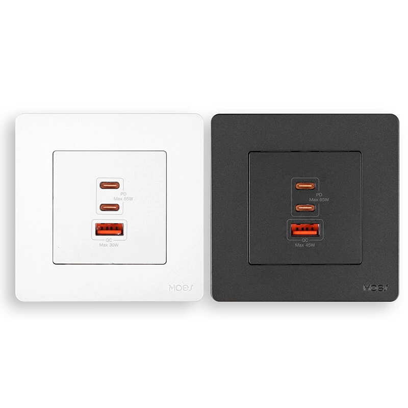 MOES 30W/65W GaN Fast Charging Wall Outlet USB-A+2USB-C PD3.0 QC3.0 Electrical Charger Socket Overload Protection 86 Type Panel Socket