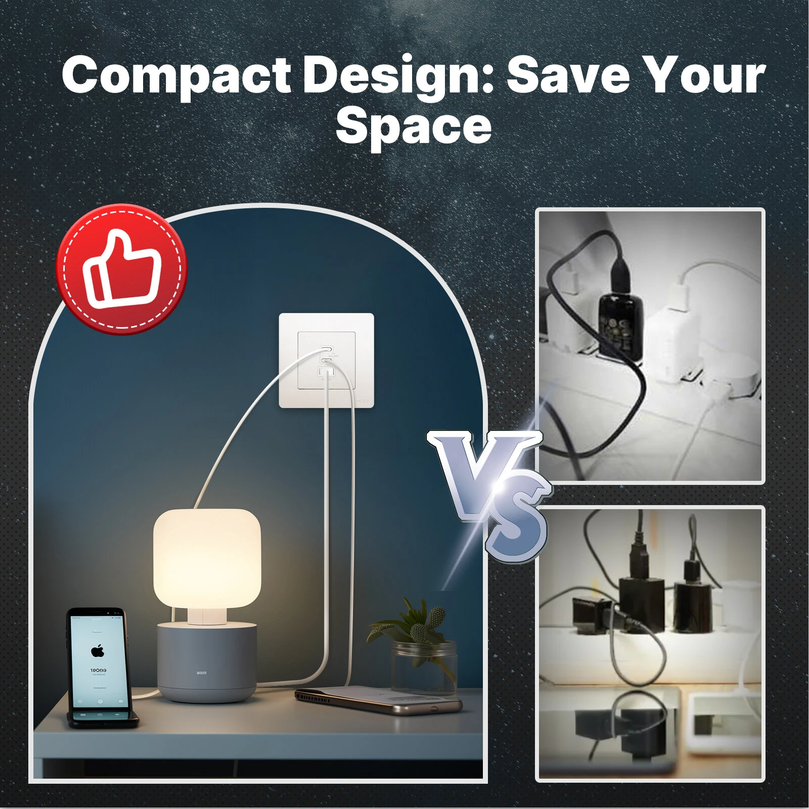 MOES 30W/65W GaN Fast Charging Wall Outlet USB-A+2USB-C PD3.0 QC3.0 Electrical Charger Socket Overload Protection 86 Type Panel Socket — view 6