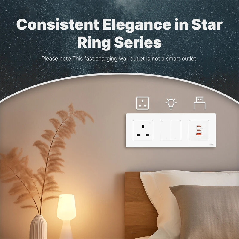 MOES 30W/65W GaN Fast Charging Wall Outlet USB-A+2USB-C PD3.0 QC3.0 Electrical Charger Socket Overload Protection 86 Type Panel Socket — view 7