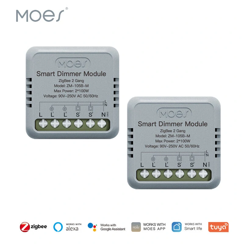 Moes Tuya Smart Zigbe Dimmer Module Light Switch 1/2 Gang Timing Function Voice APP Remote Control Work with Alexa Google Assistant