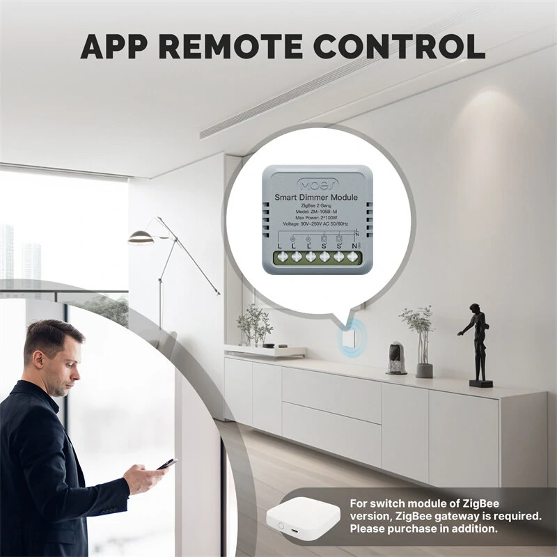 Moes Tuya Smart Zigbe Dimmer Module Light Switch 1/2 Gang Timing Function Voice APP Remote Control Work with Alexa Google Assistant — view 5