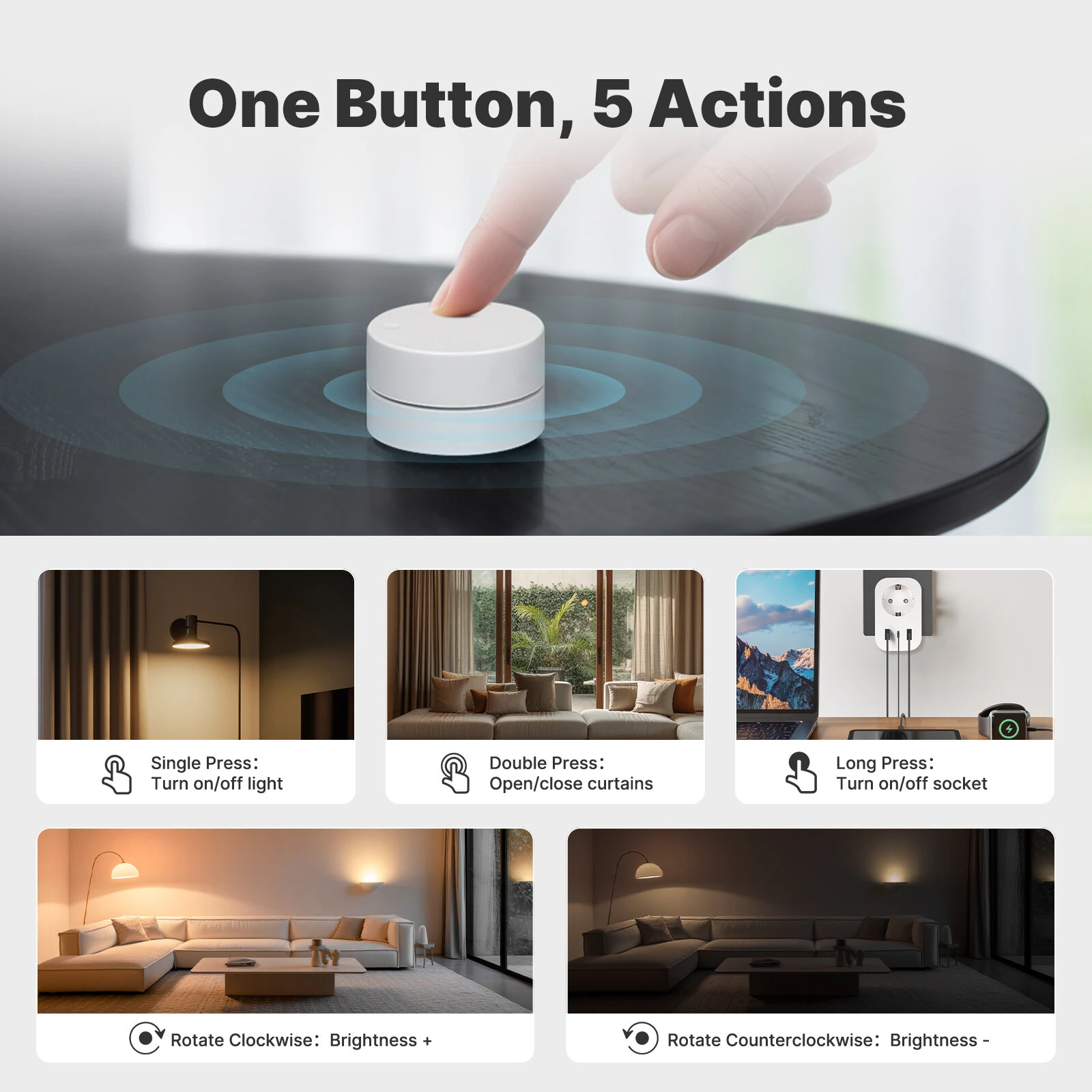 MOES Tuya Zigbe Smart Scene Switch Rotary Button Wireless Remote Control Light RGB Dimmable Adjustable 5 Actions Home Scenarios — view 4