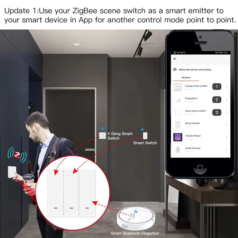 MOES Tuya ZigBe Wireless 9 Scene Switch Push Button Battery Powered Transmitter Smart Life App Automation 1/2/3 Gang Smart Home Scene Switch — view 3