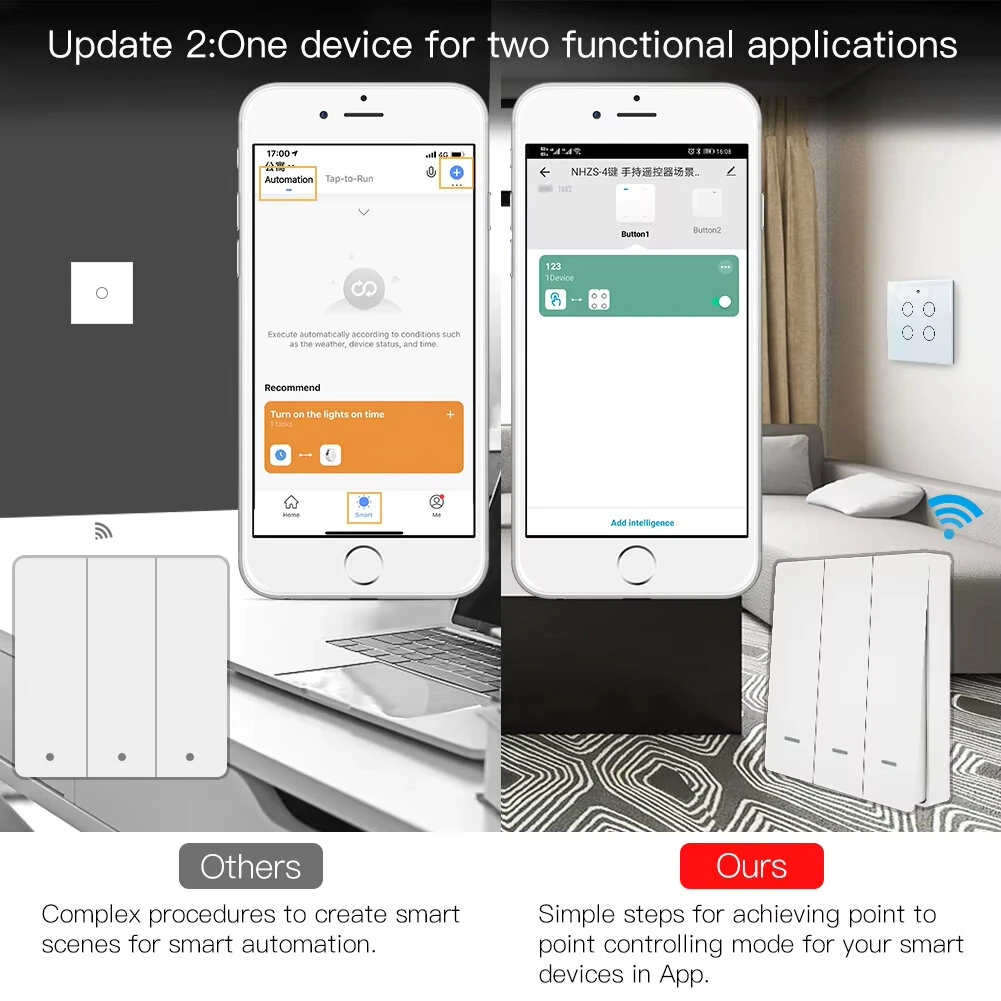 MOES Tuya ZigBe Wireless 9 Scene Switch Push Button Battery Powered Transmitter Smart Life App Automation 1/2/3 Gang Smart Home Scene Switch — view 4
