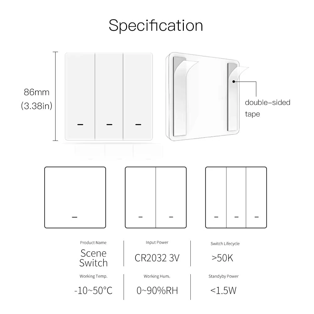 MOES Tuya ZigBe Wireless 9 Scene Switch Push Button Battery Powered Transmitter Smart Life App Automation 1/2/3 Gang Smart Home Scene Switch — view 7