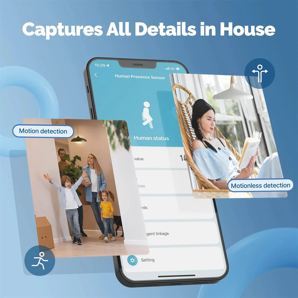 MOES Tuya ZigBee3.0 Smart Human Presence Sensor Motion Motionless Detection Light Luminance Sensor Wired Design App Notification 5.8G Radar Sensor — view 3