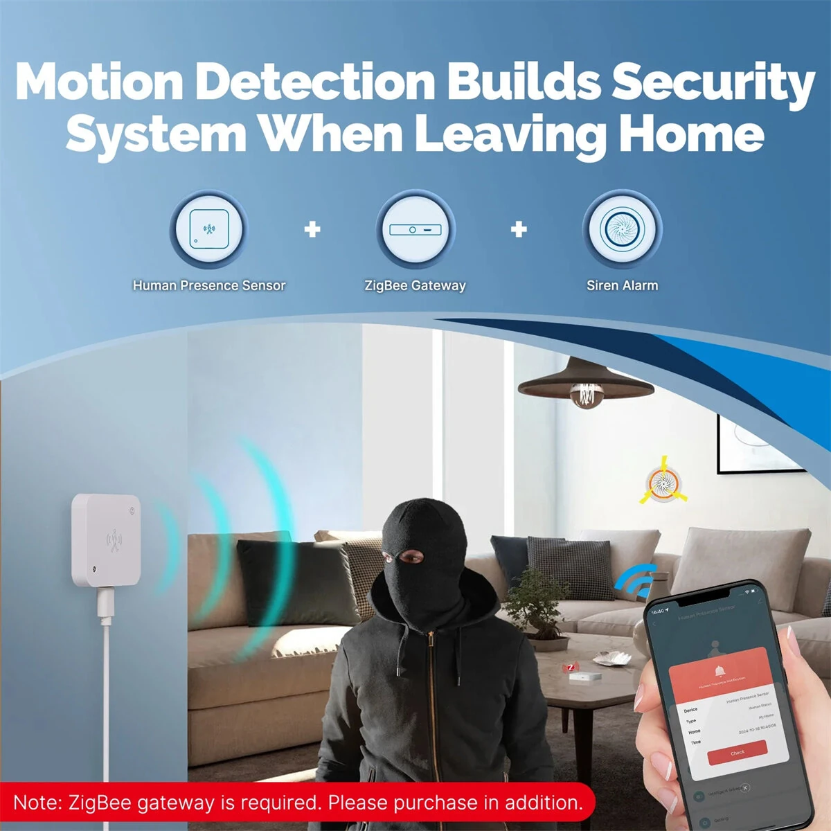 MOES Tuya ZigBee3.0 Smart Human Presence Sensor Motion Motionless Detection Light Luminance Sensor Wired Design App Notification 5.8G Radar Sensor — view 5