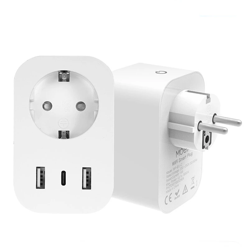 MOES WP-EU-C Tuya WiFi Smart Plug 16A EU Socket Outlet 2USB-A+1USB-C Fast Charging Power Electricity Monitor Work with Alexa Google Home
