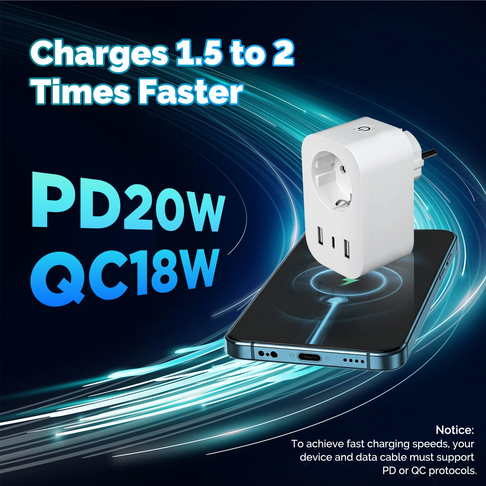 MOES WP-EU-C Tuya WiFi Smart Plug 16A EU Socket Outlet 2USB-A+1USB-C Fast Charging Power Electricity Monitor Work with Alexa Google Home — view 5