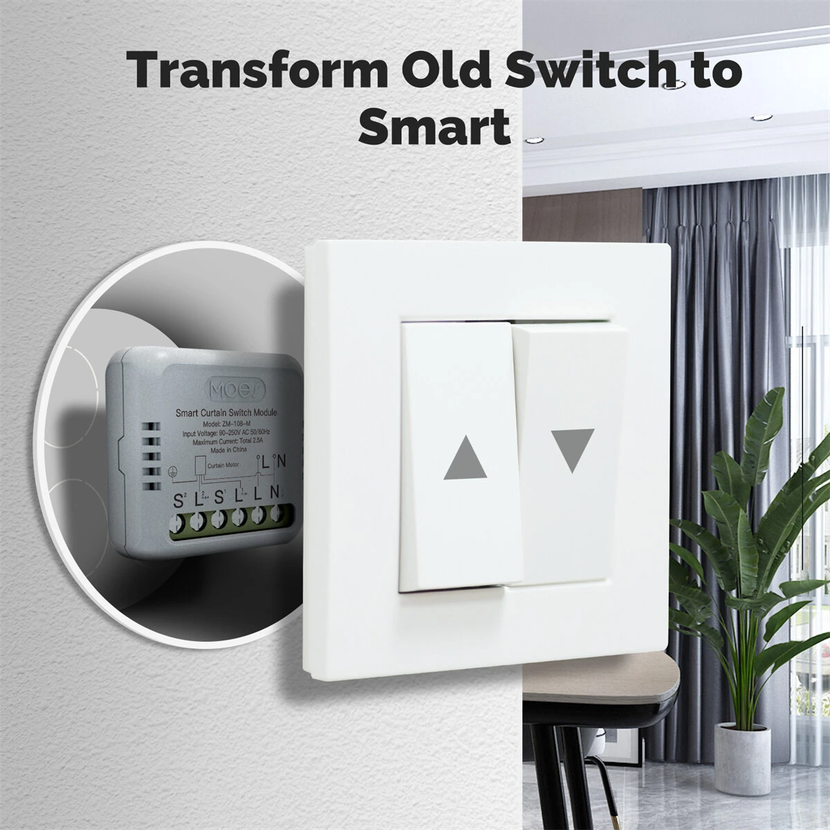 MOES ZM-108-M Tuya Smart Zigbe Curtain Switch Module 90-250V AC 2.5A Remote Motor Rotation Switchable Smart Home Automation Smart Linkage Calibration Function IP20 Voice Control with Alexa Google Assistant — view 4