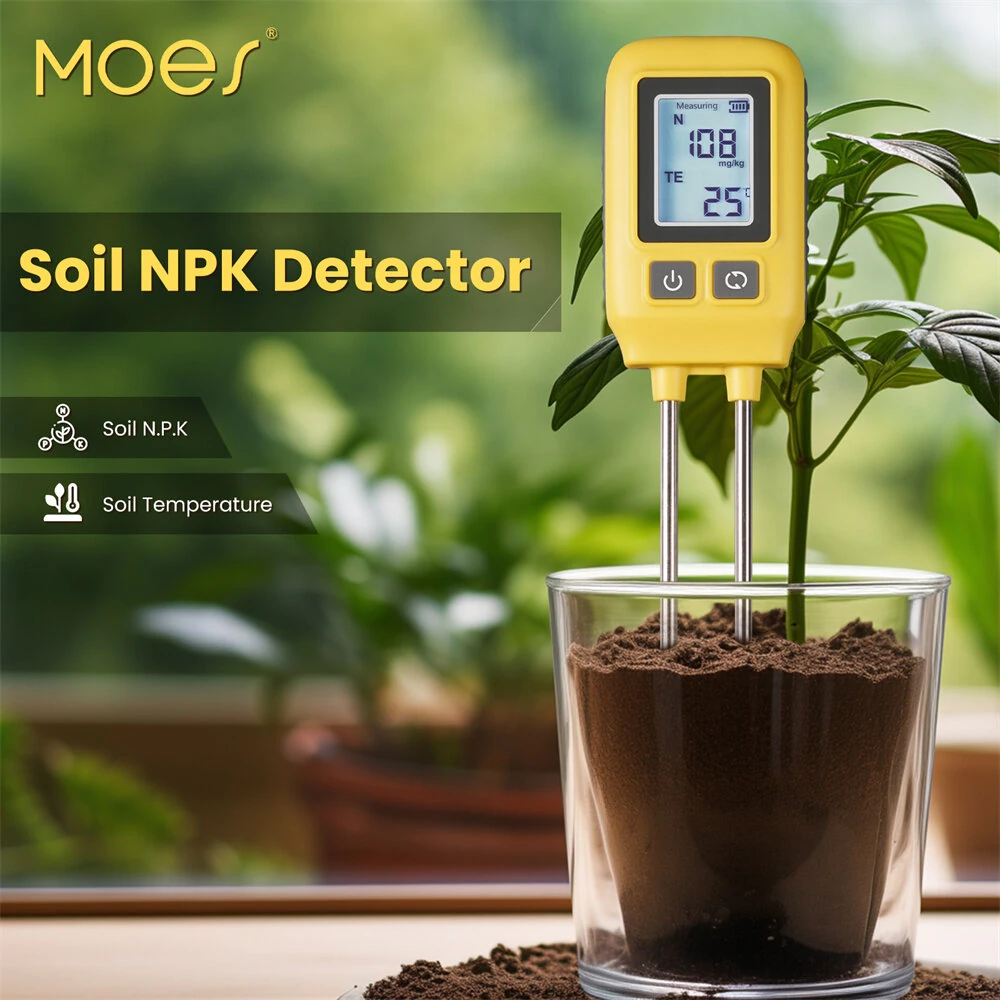 MoesHouse Soil NPK Temperature Detector Sensor Nitrogen Phosphorus Potassium Detector Nutrient Fertility Meter Tester for Garden Farm Greenhouse — view 3