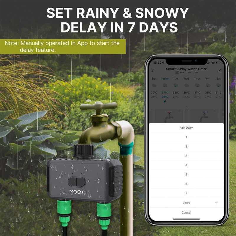 MoesHouse Tuya Smart bluetooth Dual Watering Timer IP55 Automatically Schedules Automatic Drip Irrigation Controller Garden Valve Work with Alexa Google Home — view 4