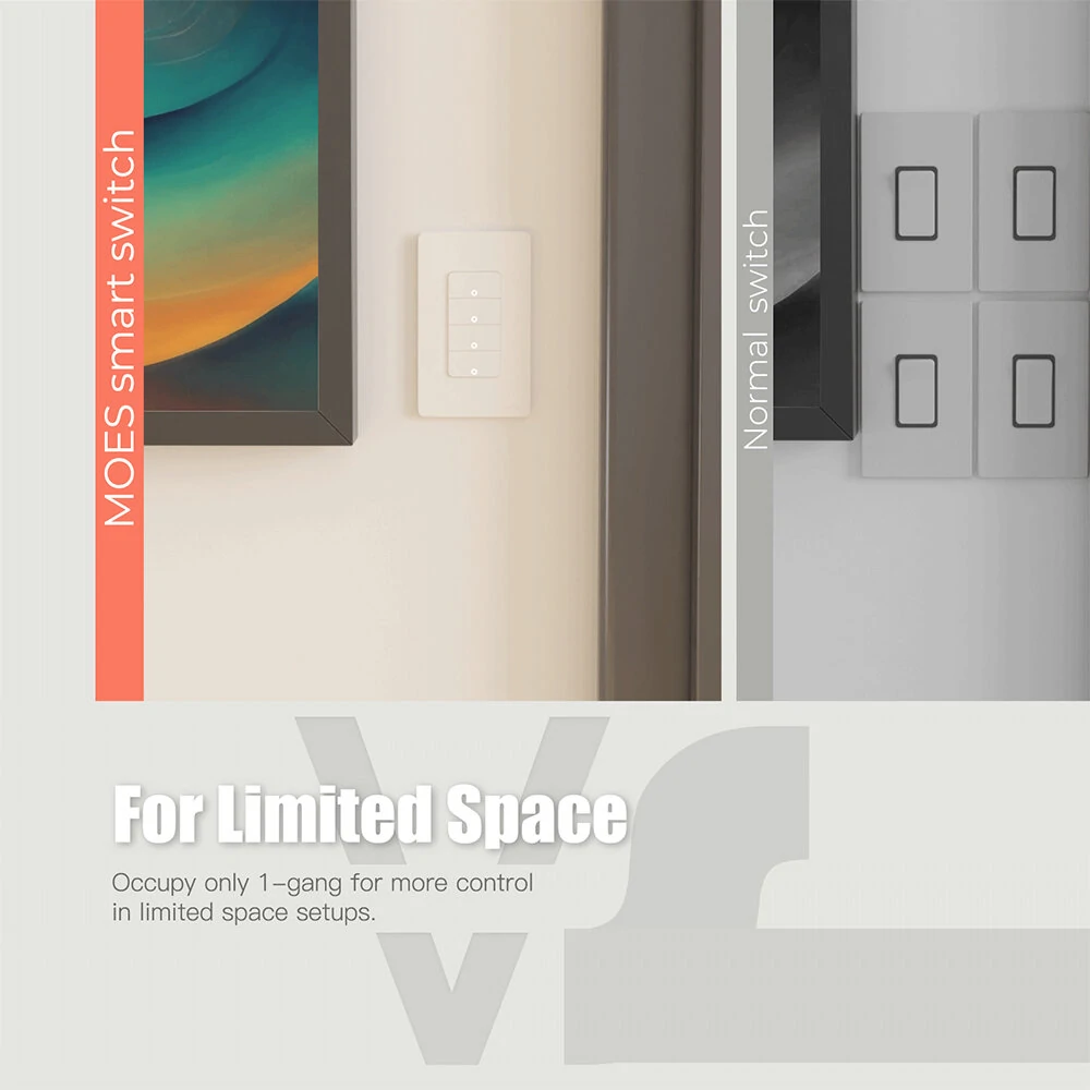 MoesHouse Tuya Smart WiFi Wall-mounted Switch Timing Function Remote APP Control Voice Control with Alexa Google Home 1/2/3/4 Gang Light Switch US Standard — view 4
