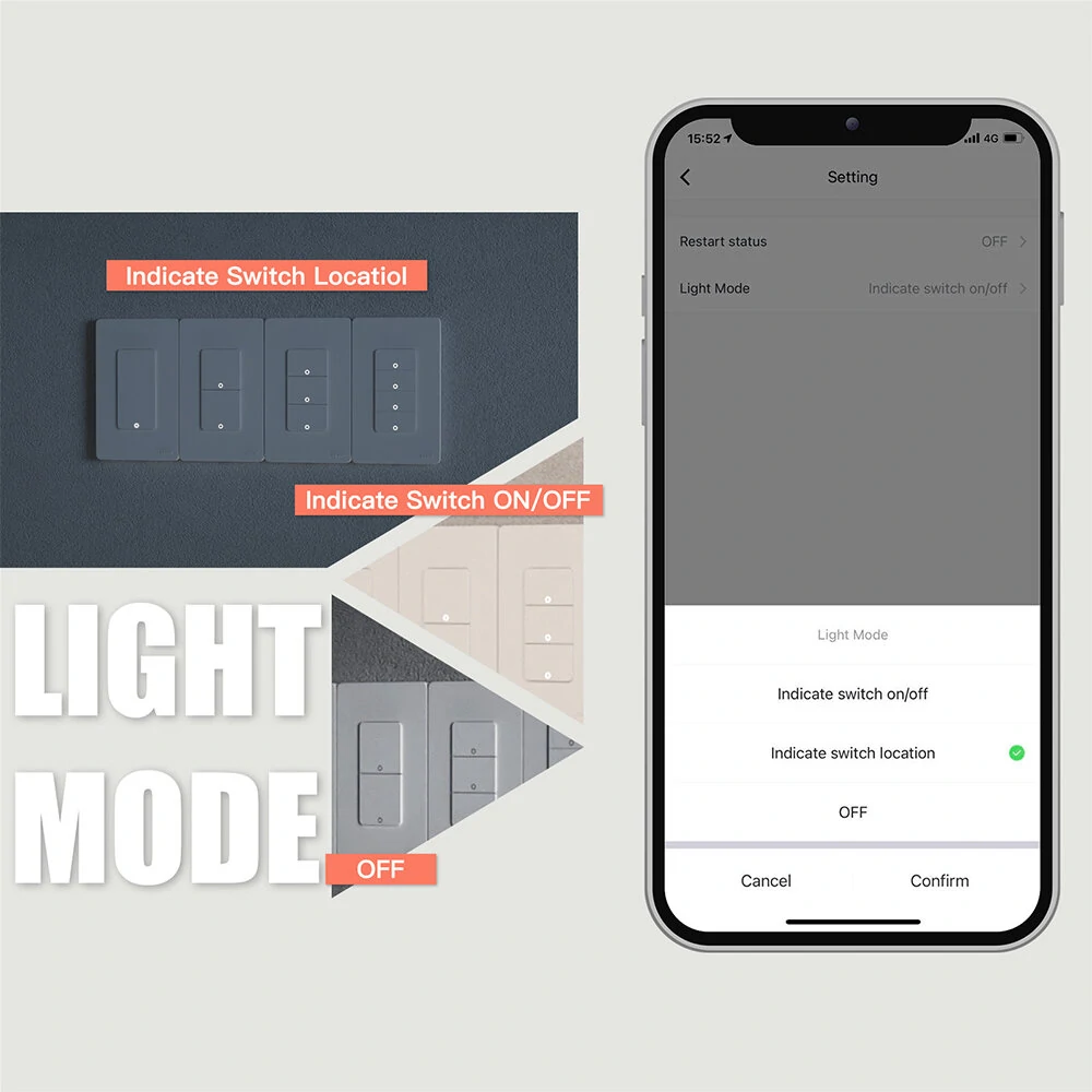 MoesHouse Tuya Smart WiFi Wall-mounted Switch Timing Function Remote APP Control Voice Control with Alexa Google Home 1/2/3/4 Gang Light Switch US Standard — view 5