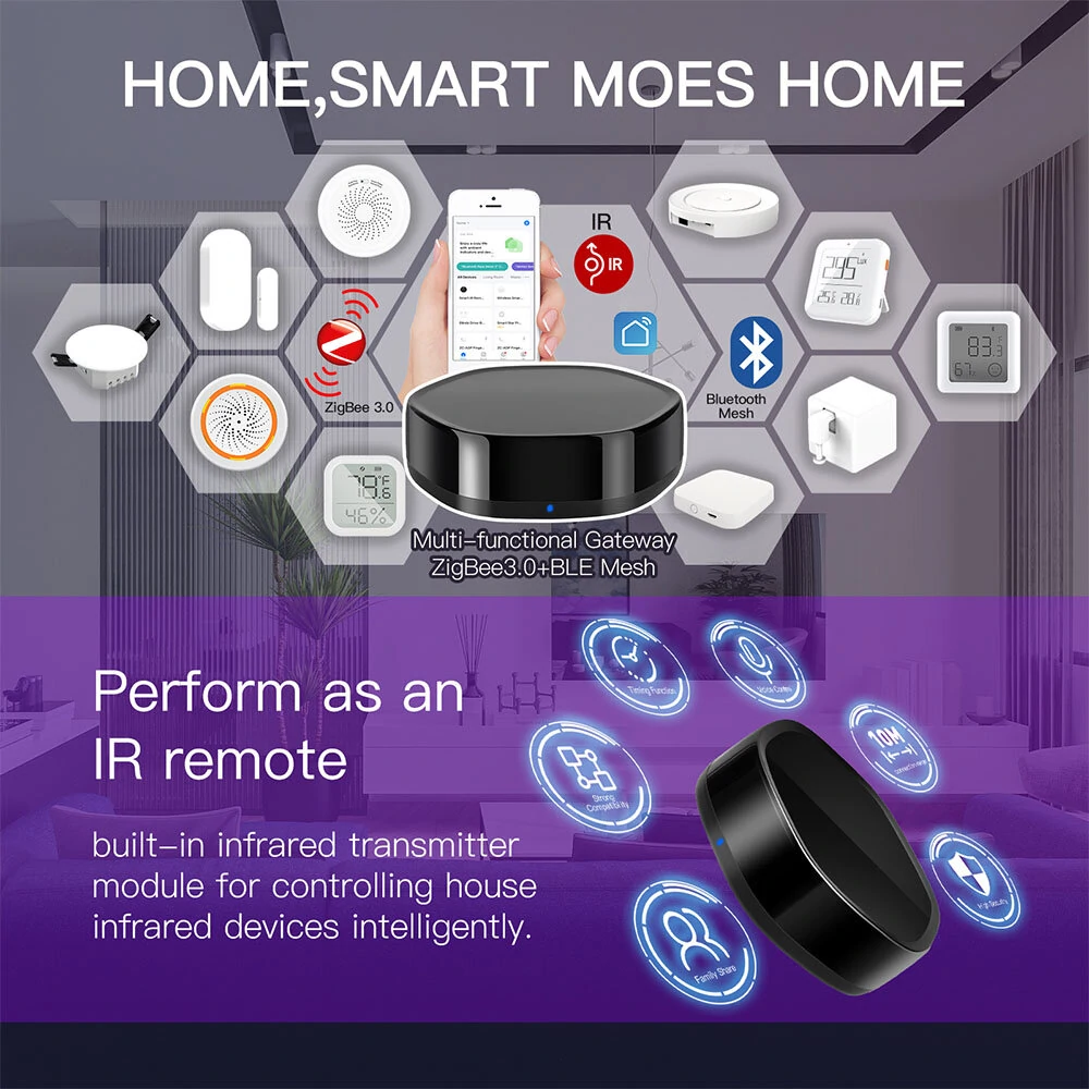 MoesHouse Tuya ZIGBE bluetooth Multimode Gateway Smart WiFi IR Controller APP Wireless Control Smart Home Assisted with Alexa Google — view 3