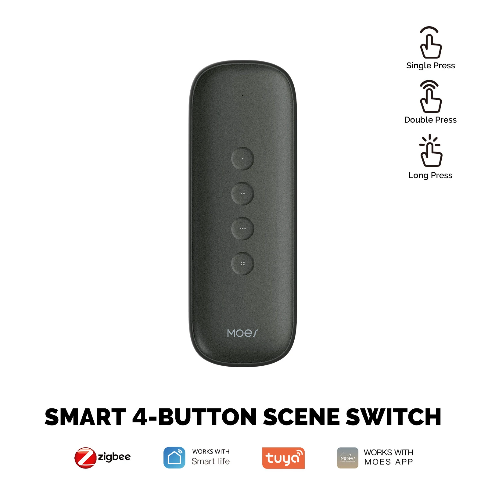 MoesHouse Tuya Zigbee3.0 Smart 4-Button Scene Switch Timing Function Wireless Smart Switch Button Controller SmartLife APP — view 3