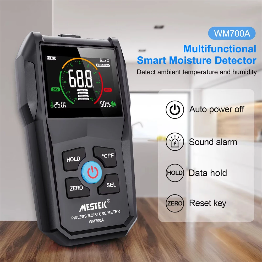 Moisture Meter Electromagnetic Technology VA Reverse Screen Multi Material Use Softwood Hardwood Drywall Masonry Temperature Humidity Monitoring Accurate Measurement — view 2