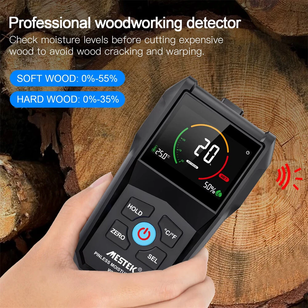 Moisture Meter Electromagnetic Technology VA Reverse Screen Multi Material Use Softwood Hardwood Drywall Masonry Temperature Humidity Monitoring Accurate Measurement — view 3