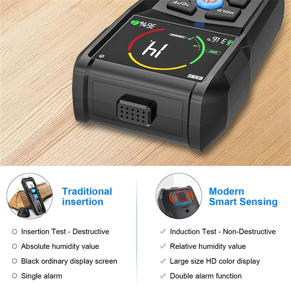 Moisture Meter Electromagnetic Technology VA Reverse Screen Multi Material Use Softwood Hardwood Drywall Masonry Temperature Humidity Monitoring Accurate Measurement — view 6