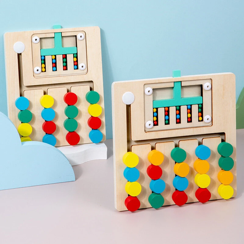 Montessori Cognitive Learning Toy for Kids Wooden Color Shape Toy Early Brain Stimulation Logical Enlightenment Hand-eye Coordination Thinking Educational Toy — Montessori