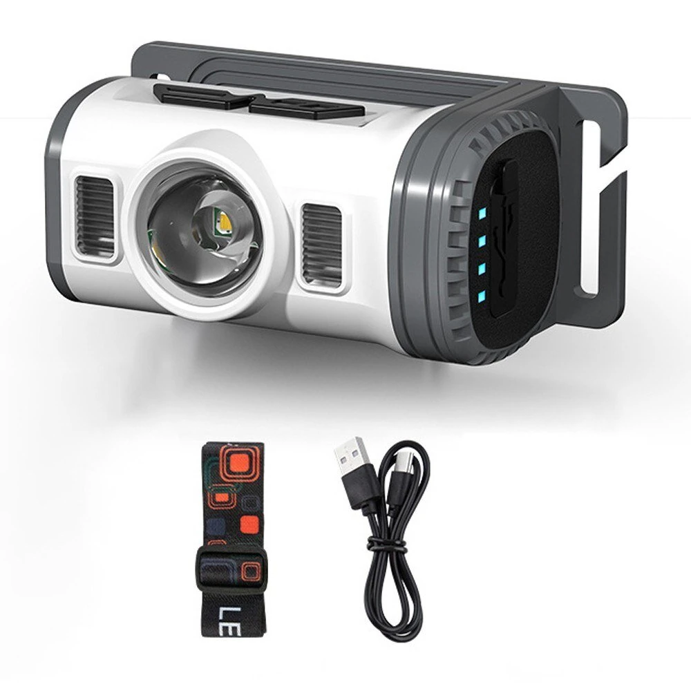 Motion Sensor Smart LED Headlamp Rechargeable Flashlight Red and Blue Warning Headlight Portable Clip-on Cap Light with 8 Lighting Modes for Outdoor Camping Hiking Fishing Running — Motion