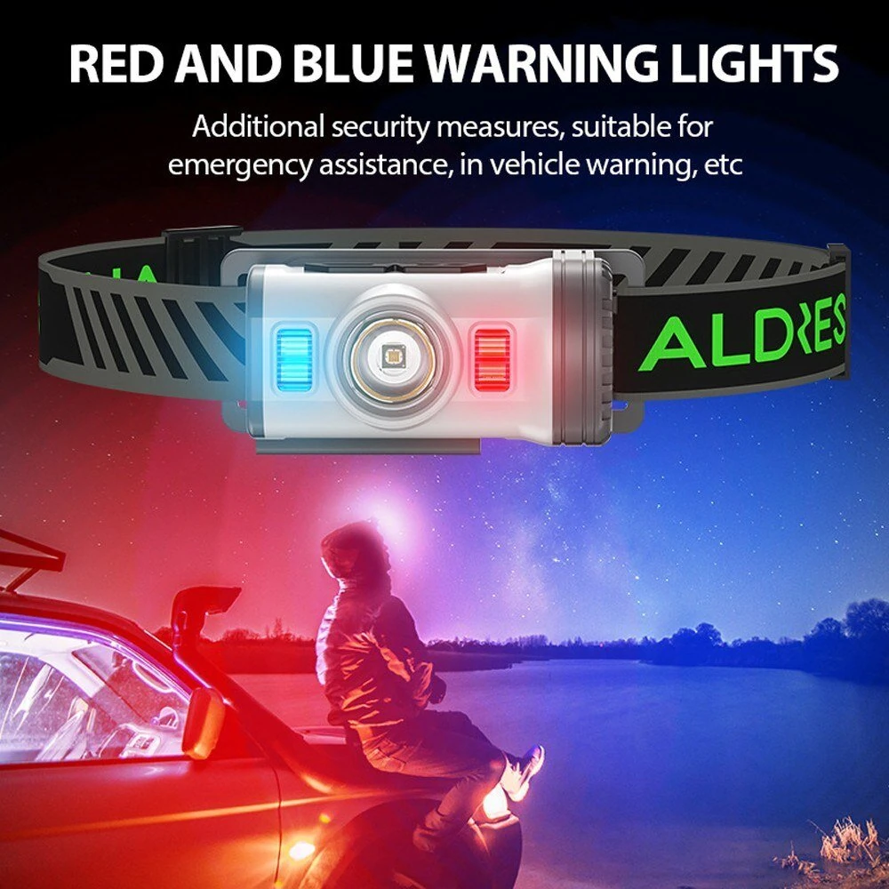 Motion Sensor Smart LED Headlamp Rechargeable Flashlight Red and Blue Warning Headlight Portable Clip-on Cap Light with 8 Lighting Modes for Outdoor Camping Hiking Fishing Running — view 5