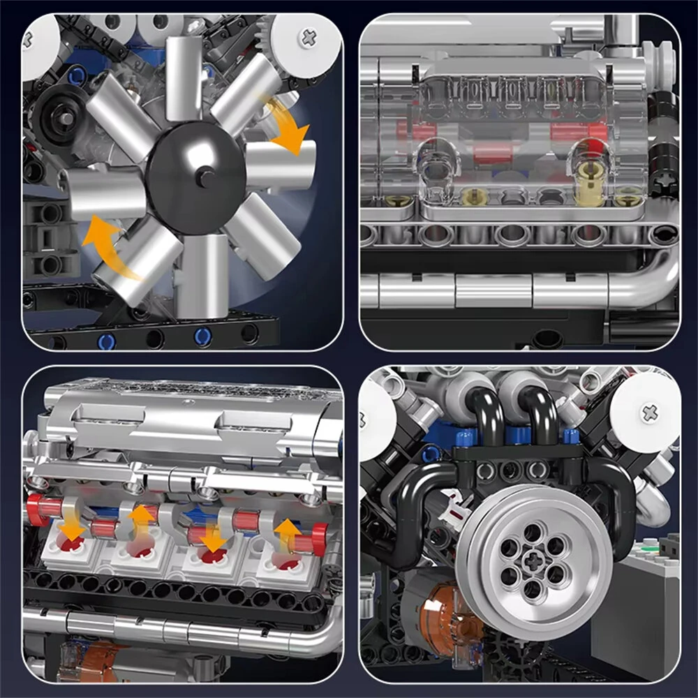 Mould King 10088 Technical Car Building Block MOC Motorized V8 Engine Model Brick Assembly Kit 535+PCS Excellent STEAM Science Education Discovery Toys Children Gifts — view 7