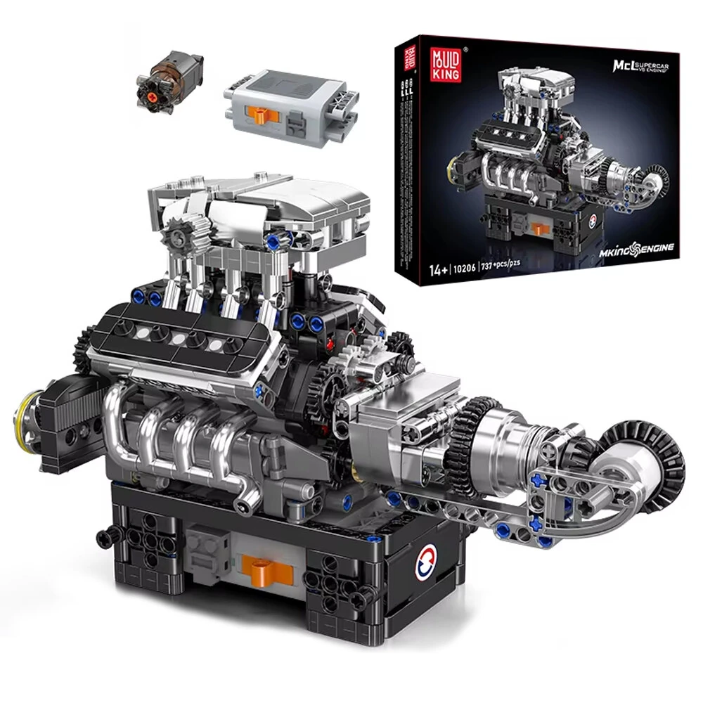Mould King 10206 The SuperCar V8 Engine Building Block Assembly Brick Set Technical Car Engine Toys Kids Birthday Gift — Mould