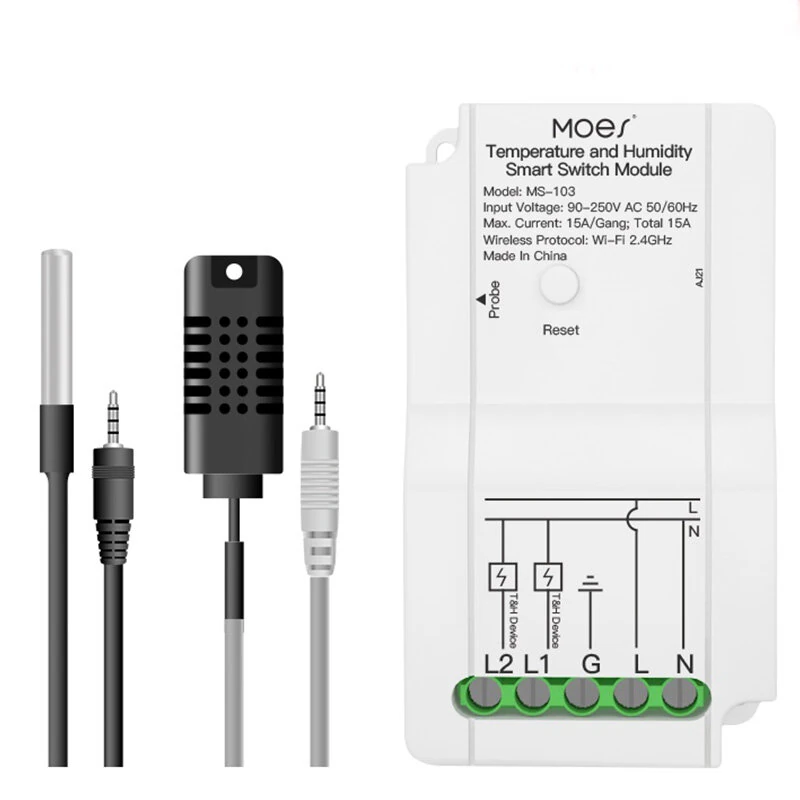 MS-103 Tuya WiFi Smart Temperature Humidity Switch Module Sensor Dual Relay Output Smart Life App Wireless Controller Work with Alexa Google — view 2