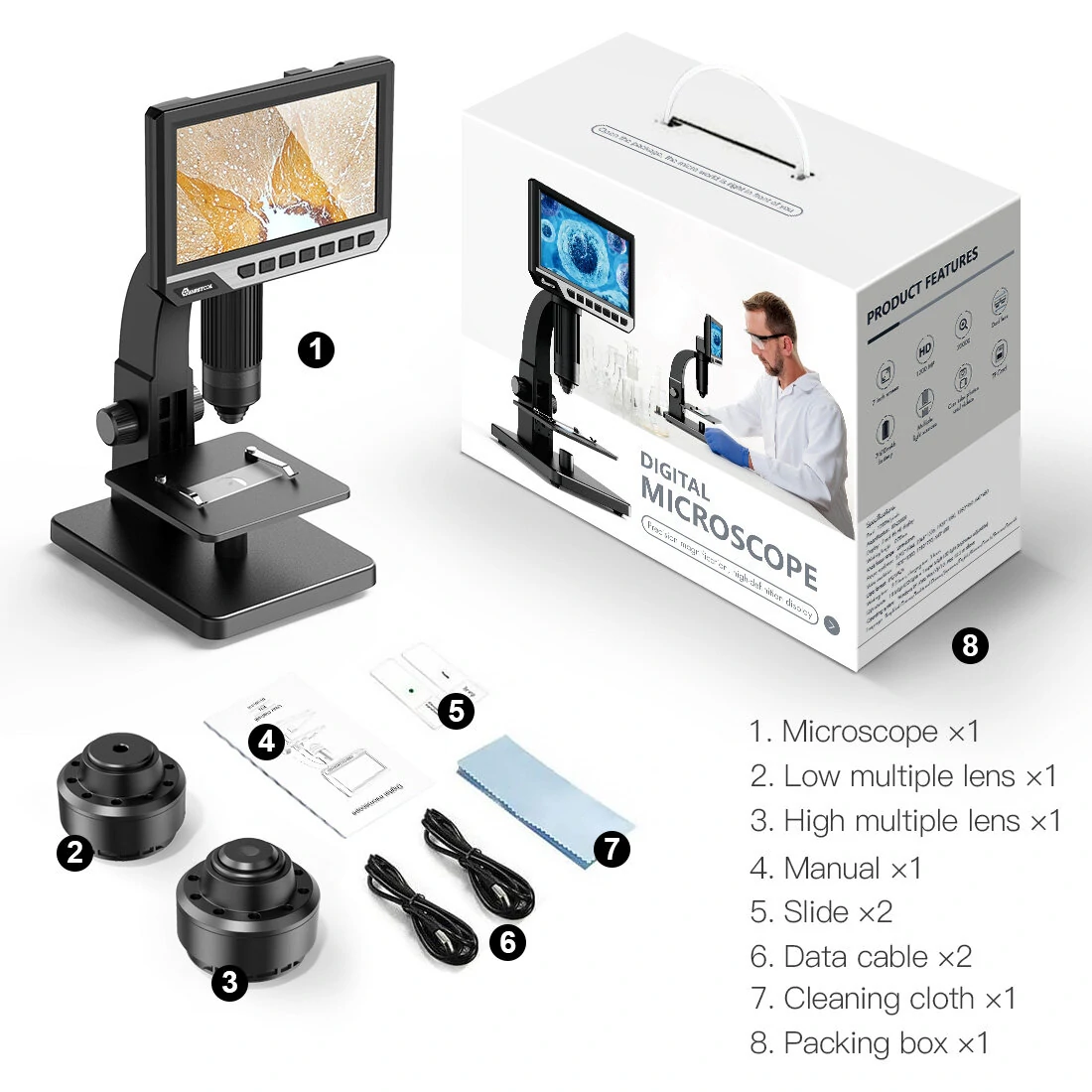 MT315 2000X Dual Lens Digital Microscope 7-inch HD IPS Large Screen Multiple Lens for Circuit/Cells Observation Up&Down Light Source Support Computer Viewing — view 11