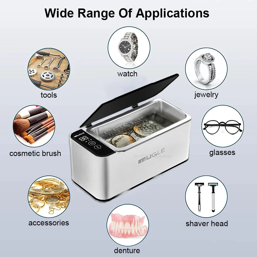 Mugle 40W Portable Jewelry Cleaner 46kHz U1trasonic Vibration Power with Touch Screen 4 Cleaning Times Setting and 304 Stainless Steel Tank for Glasses Watches — view 10