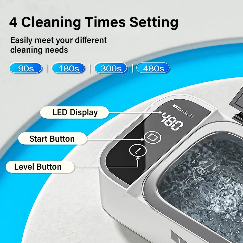 Mugle 40W Portable Jewelry Cleaner 46kHz U1trasonic Vibration Power with Touch Screen 4 Cleaning Times Setting and 304 Stainless Steel Tank for Glasses Watches — view 6