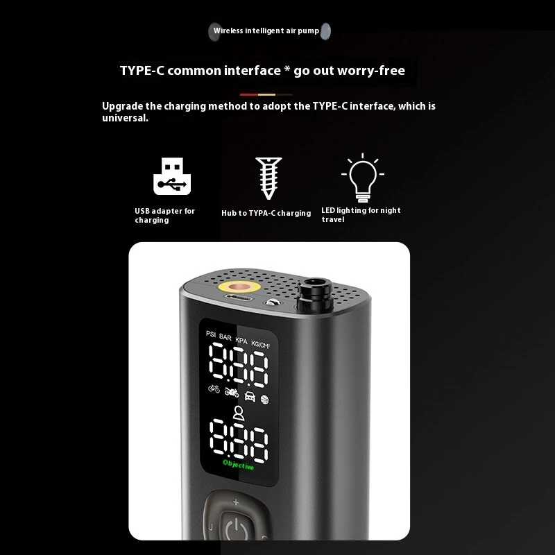 Multi-Function 120Psi Cordless Handheld Air Pump Portable Tire Inflator For Car Bicycle Motorcycle Tires Ball USB Charging With LCD Display Pressure Gauge — view 4