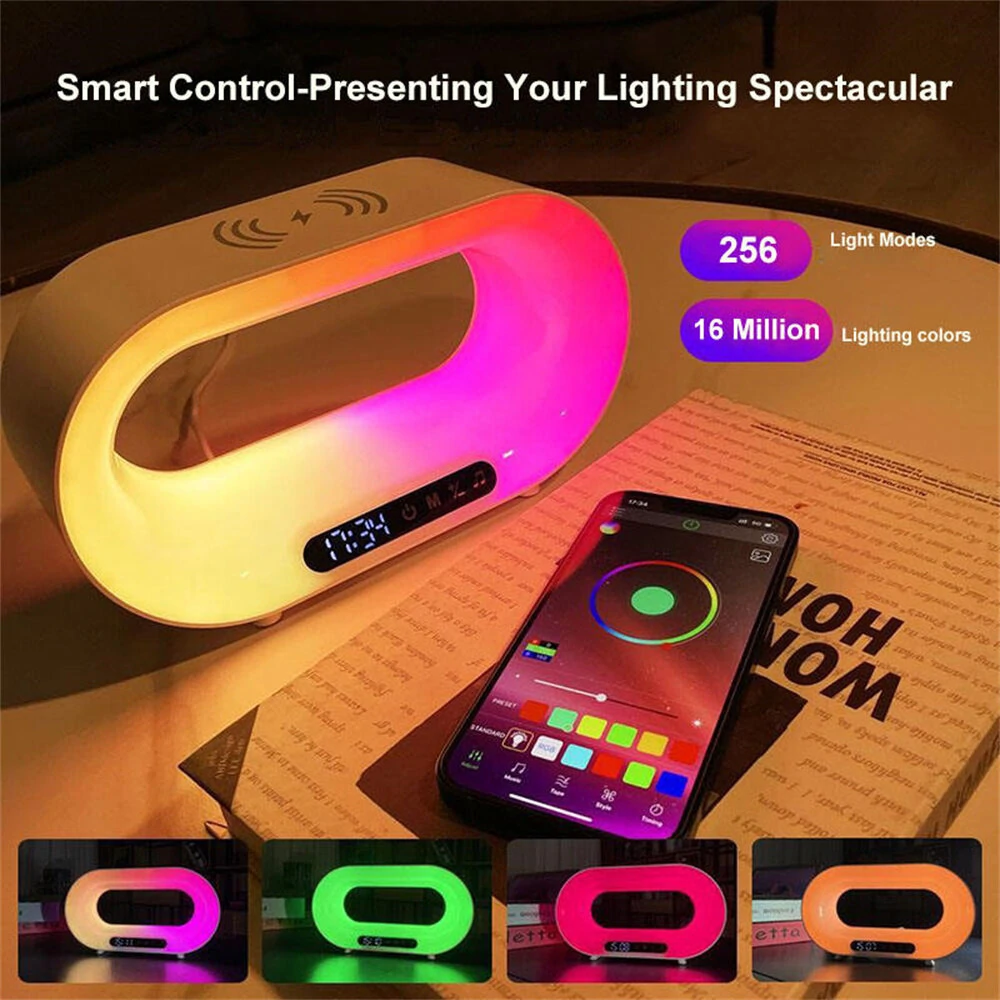 Multi-function 3 In 1 LED Night Light APP Control RGB Atmosphere Desk Lamp Smart Multifunctional Wireless Charger Alarm Clock — view 4