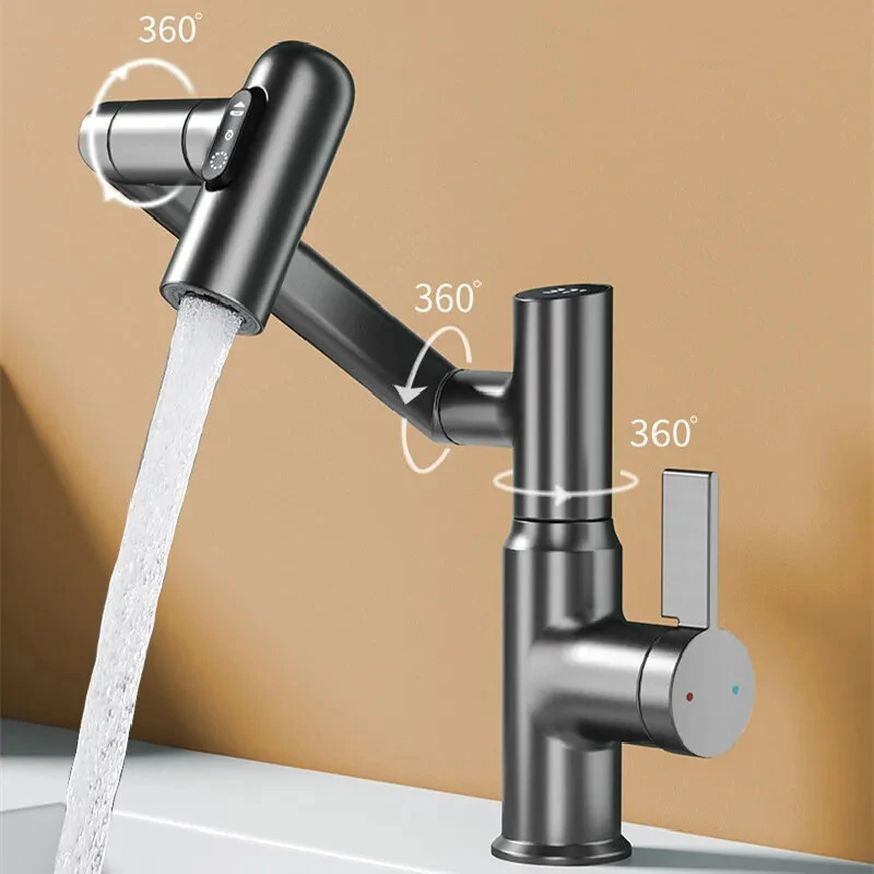 Multi-function Basin Faucet with LED Digital Display 360 Rotation Stream Sprayer Hot Cold Water Sink Mixer Wash Tap For Bathroom — view 5