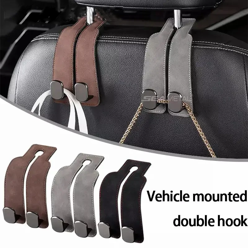 Multi-function Car Seat Back Double Hook Flip Fur Leather Mobile Phone Holder Metal Hook Premium Suede Rear Seat Hanging Dual Hook 20KG Large Load-Bearing Alloy Hook Hanger — view 8