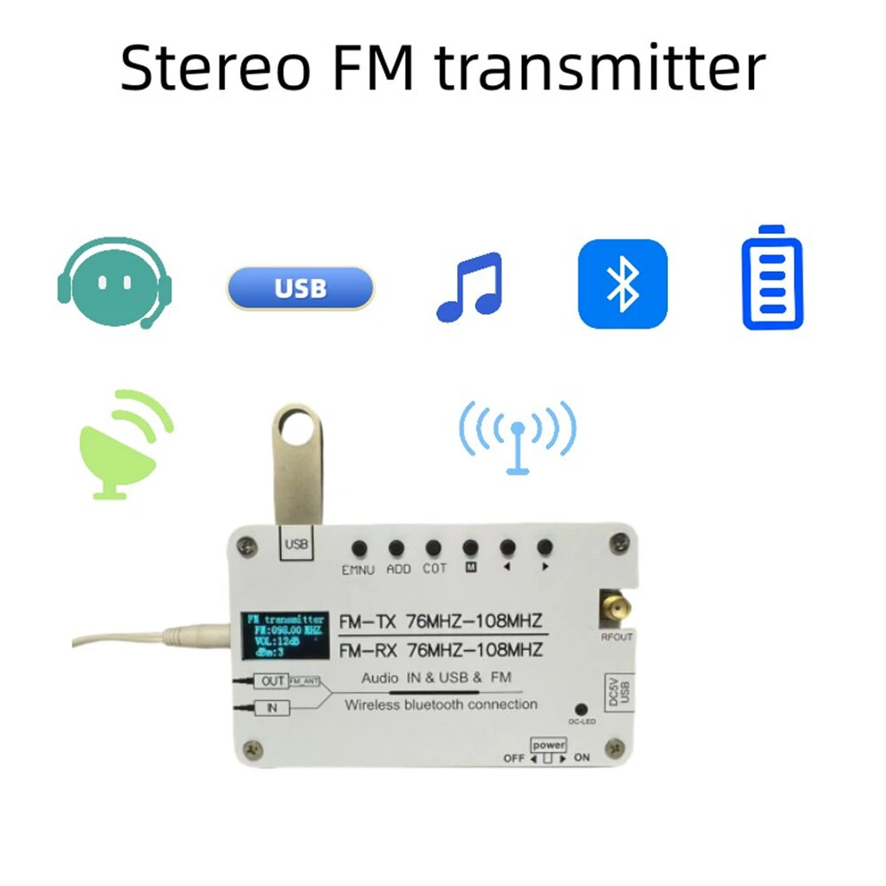 Multi-function FM Transmitter Receiver Bluetooth AUX USB Audio 76MHz-108MHz Built-in Rechargeable Battery Portable Radio — view 4